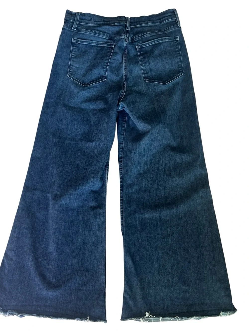 FRAME Le Palazzo Crop Jeans 32 High Rise Wide Leg Raw Hem Blue Stretch Denim